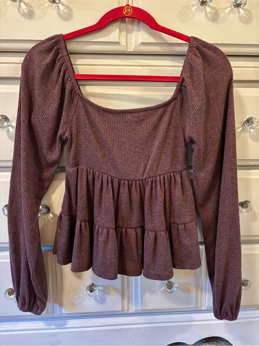 Altar’d State Peplum Square-Neck Long Sleeve Tunic in Mauve